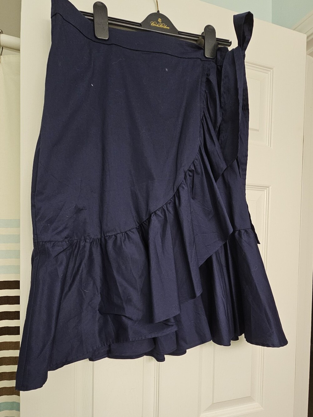 LOFT Navy Asymmetrical Ruffle Wrap Skirt